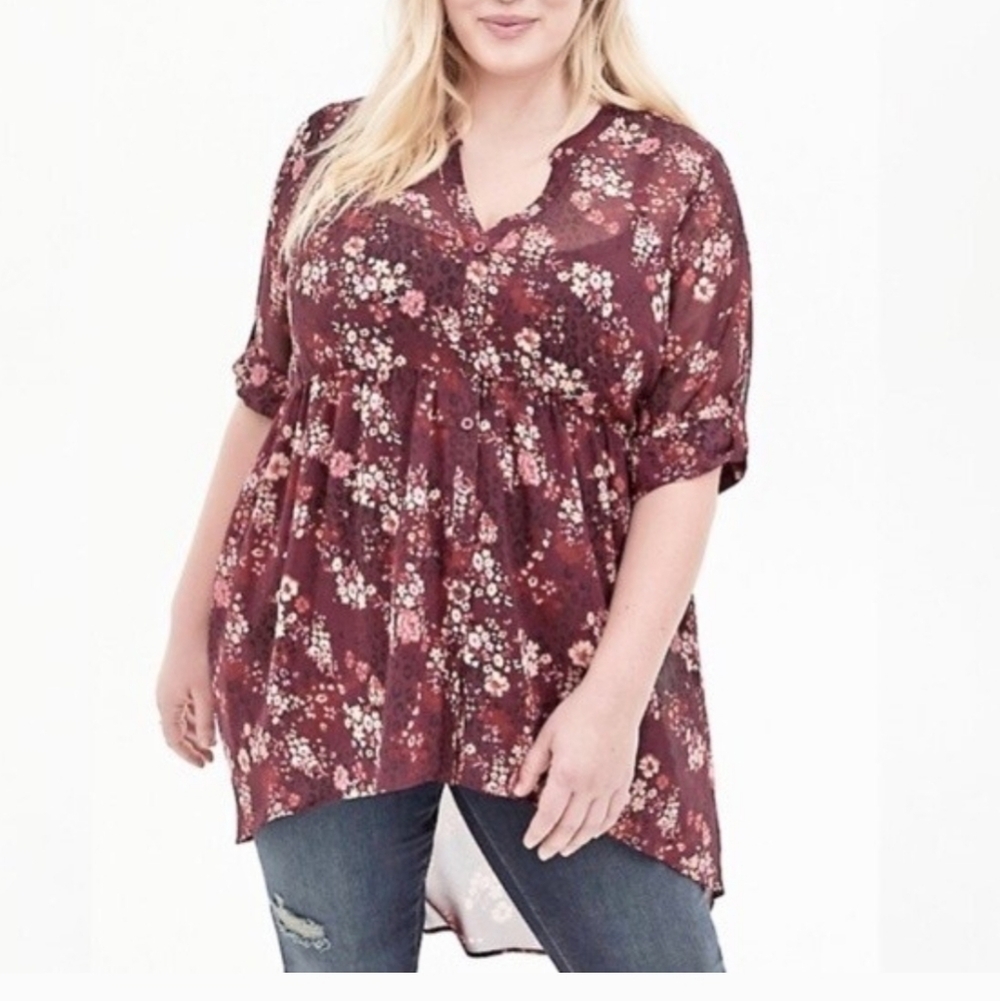 TORRID Sz 3 Floral Animal Print Sheer Tunic